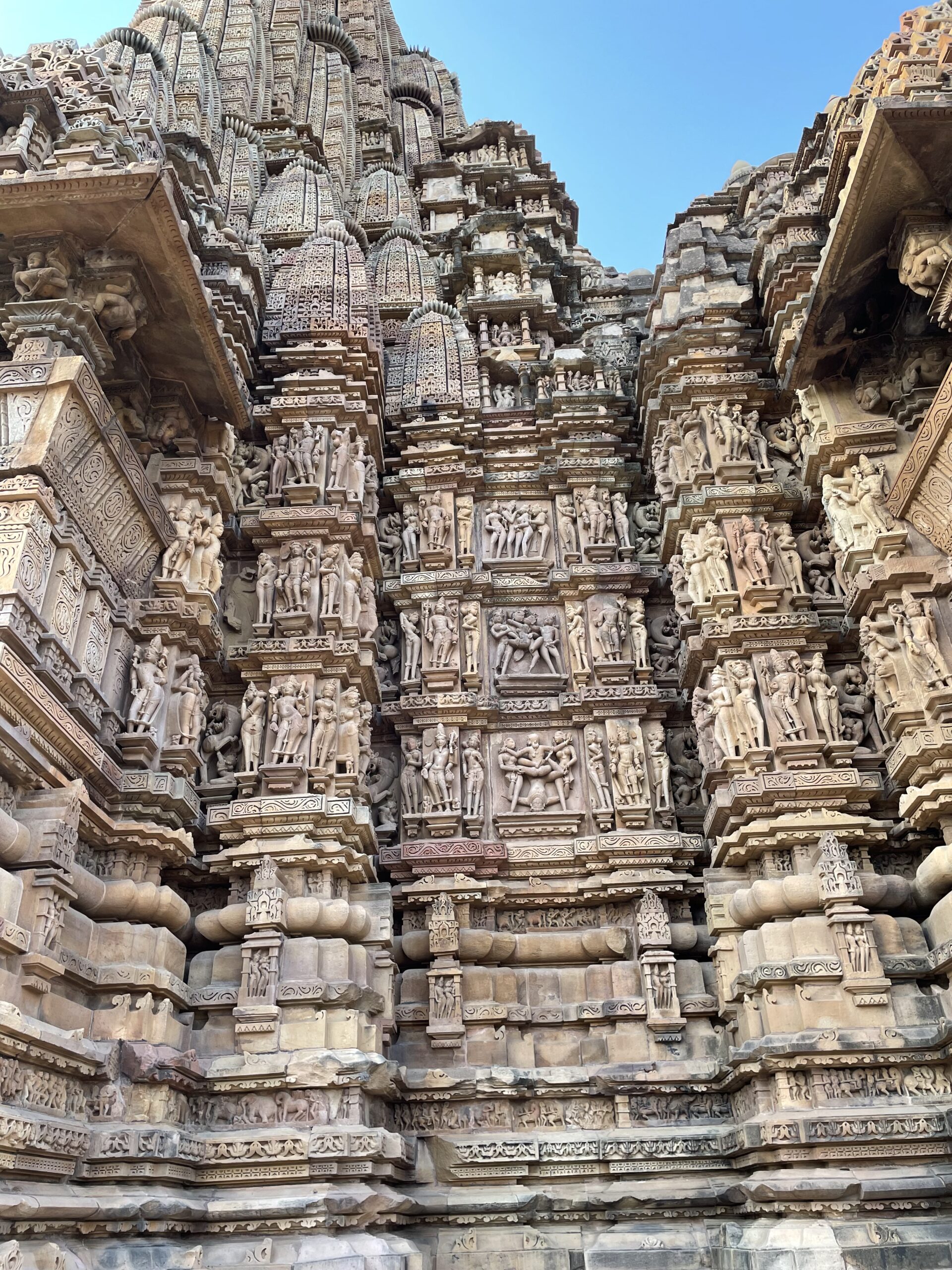 Sculpted facade of a temple in Khajuraho.